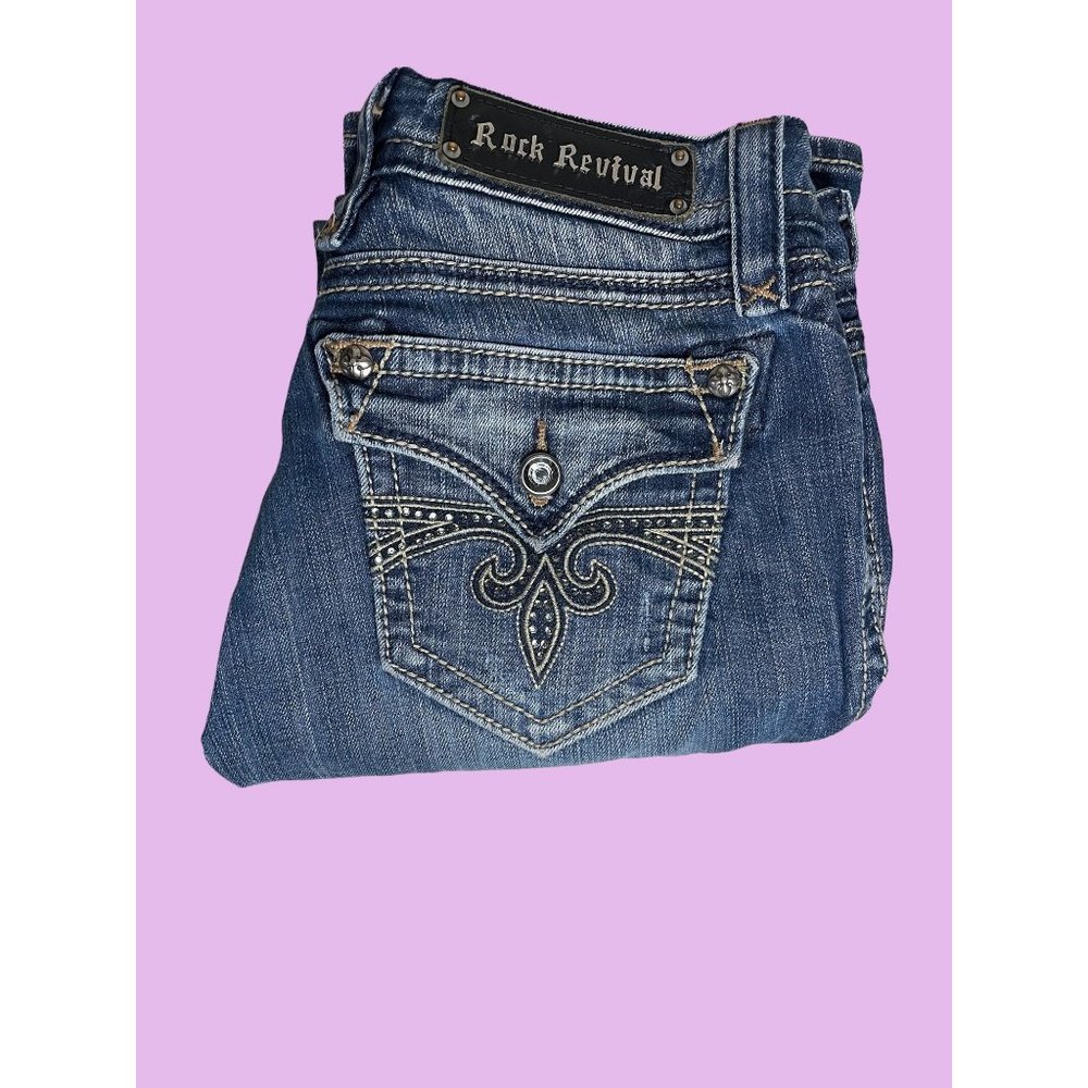 Womens Rock Revival Sora Boot Jeans Low Rise  Rhinestone size 27